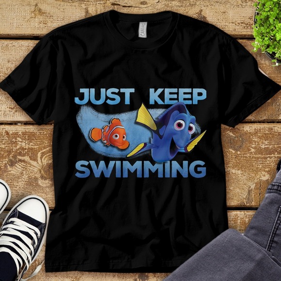 Finding Nemo Just Keep Swimming Funny Nemo And Dory Unisex Tee Adult T-shirt - Picture 1 of 2